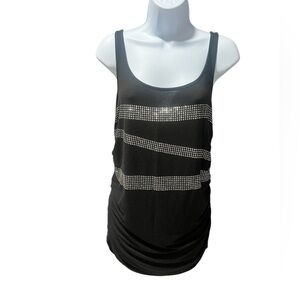 New York and Company black Ruched silver gem sleeveless blouse M